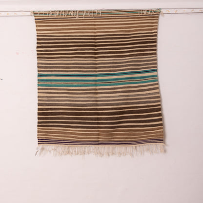 Vintage Moroccan Striped Wool Blanket | Handwoven Berber Textile | Authentic Nomadic Kilim ; 5,91 ft /3,94 ft