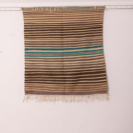 Vintage Moroccan Striped Wool Blanket - Handwoven Berber Textile - Authentic Nomadic Kilim