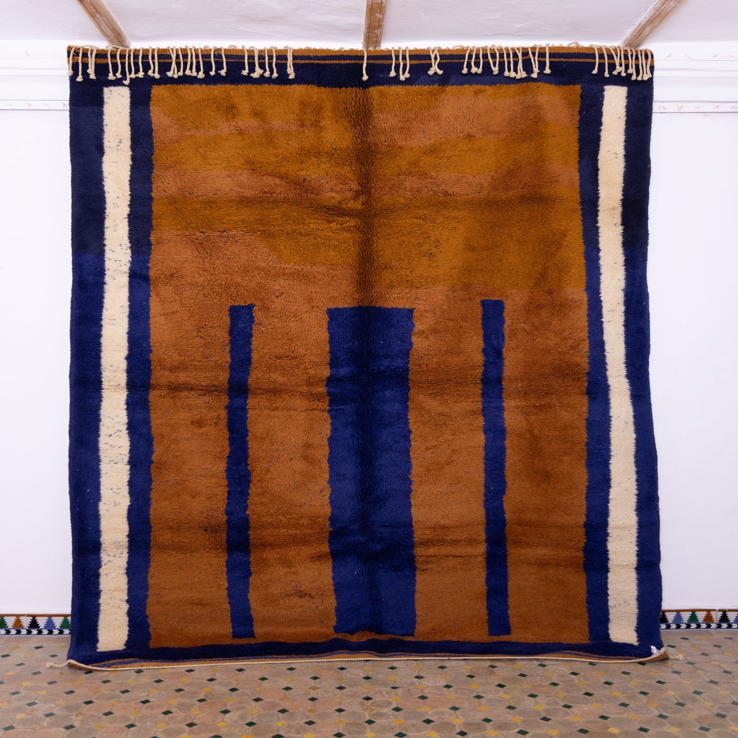 Authentic Handwoven Moroccan Mrirt Rug – Luxurious Brown & Blue Wool Berber Carpet