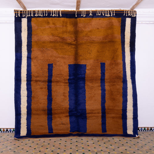 Authentic Handwoven Moroccan Mrirt Rug – Luxurious Brown & Blue Wool Berber Carpet