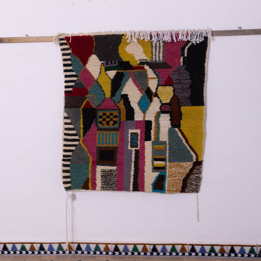 Handmade Moroccan Boujad Rug – Abstract Berber Wool Carpet, Boho Chic Area Rug, Multi-Color Geometric Design