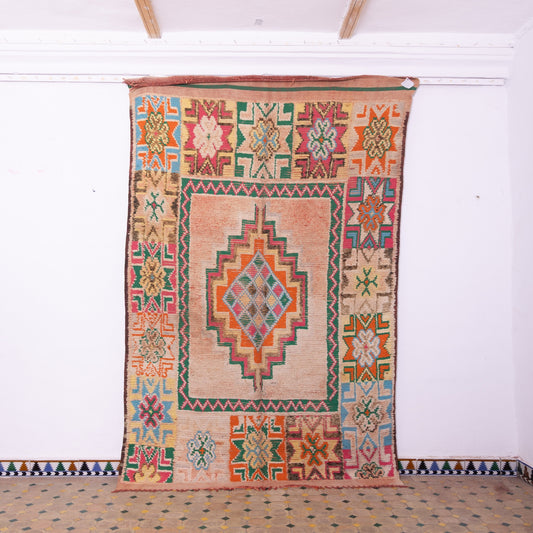 Vintage Moroccan Bjaad Rug – Handwoven Berber Wool Carpet with Vibrant Geometric Motifs – Authentic Tribal Decor