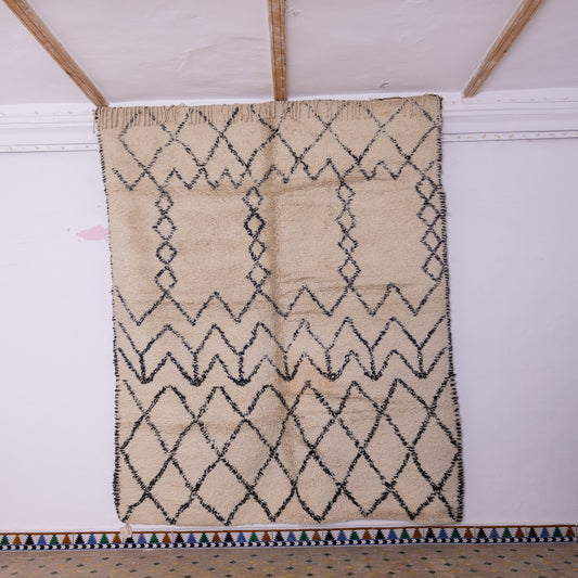 Vintage Moroccan Beni Ourain Rug – Handmade Wool Berber Carpet – Authentic Bohemian Decor