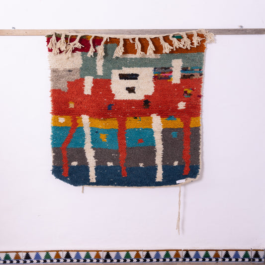 Abstract City Boujad Rug – New Moroccan Wool Rug – Terracotta, Teal & Ivory Urban Design – Handwoven Berber Wall Hanging or Accent