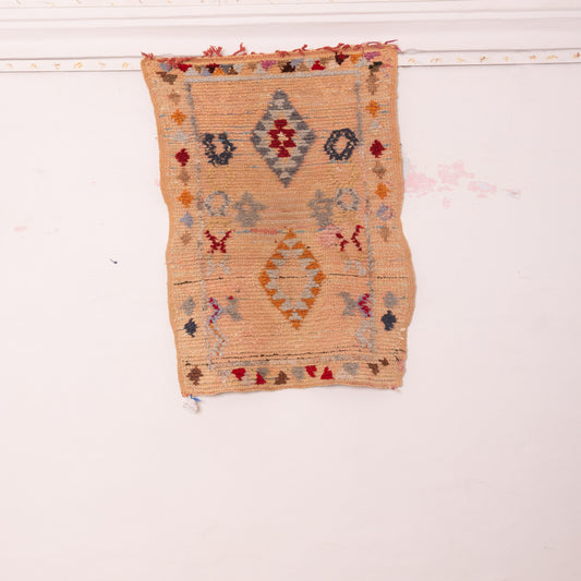 Vintage Moroccan Corridor Runner Rug - Faded Earth-Tone Wool Hallway Carpet with Tribal Diamond Motifs - Handmade Berber Rug