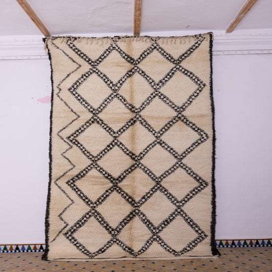 Vintage Moroccan Beni Ourain Rug – Handmade Wool Berber Carpet – Geometric Diamond Design
