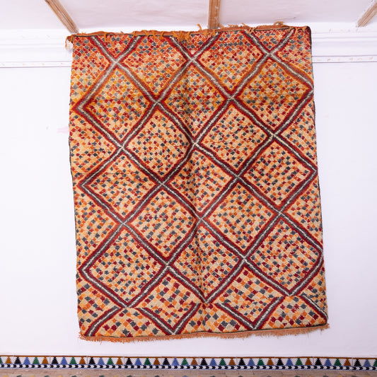 Vintage Boujad Rug – Handwoven Moroccan Wool Carpet with Geometric Diamond Patterns