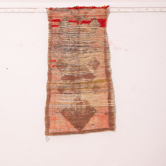 Vintage Moroccan Corridor Rug - Handwoven Flat-Weave Wool Runner with Faded Tribal Design - Earth-Tone Berber Hallway Carpet