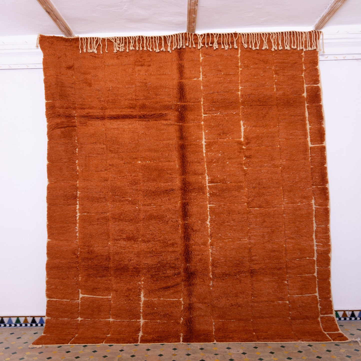 Handwoven Moroccan Mrirt Rug – Luxurious High-Pile Wool Berber Carpet in Warm Terracotta Orange
