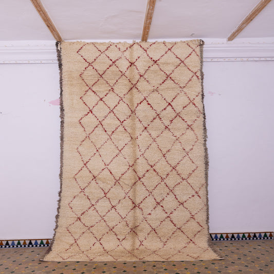 Vintage Moroccan Berber Rug – Handwoven Wool Carpet with Red Diamond Patterns