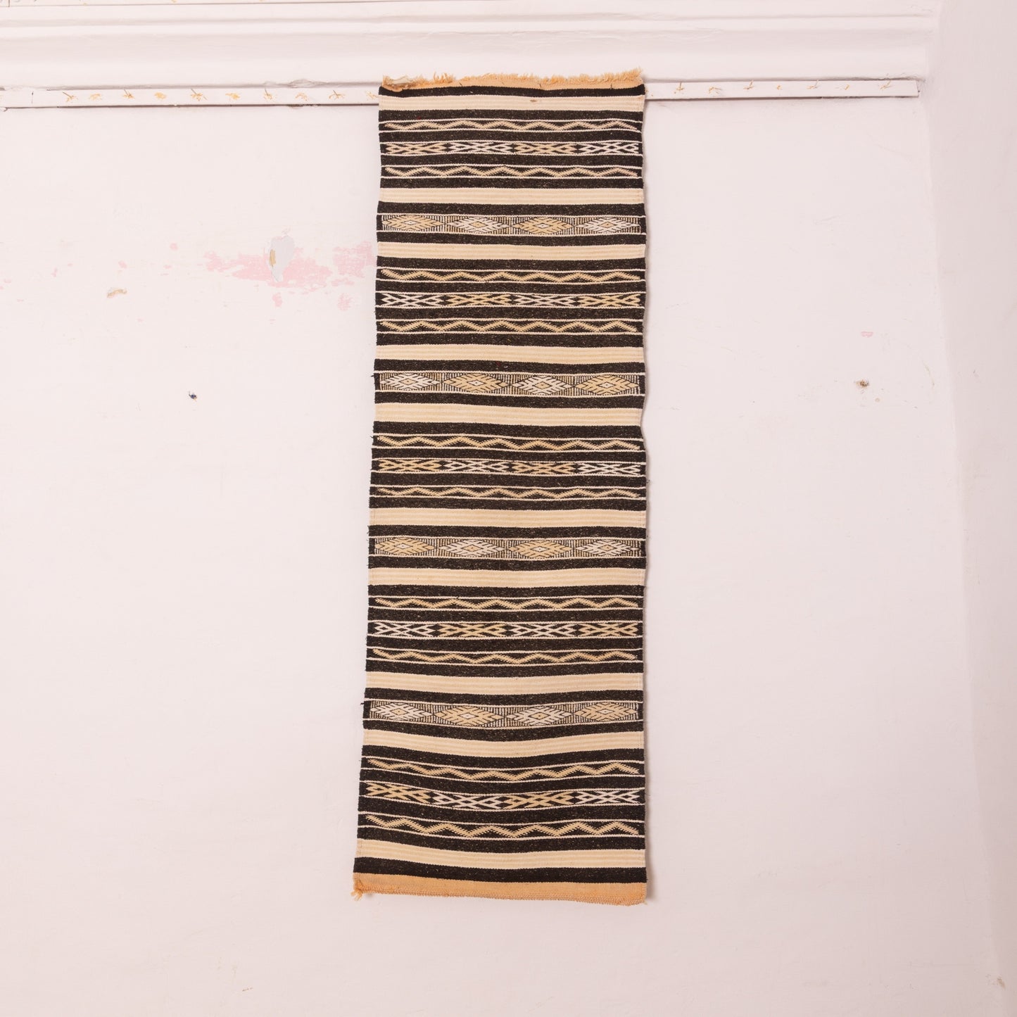Black & Ivory Wool Corridor Runner - Modern Tribal Elegance