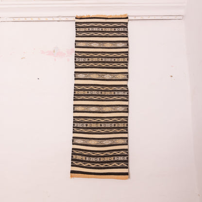 Black & Ivory Wool Corridor Runner - Modern Tribal Elegance