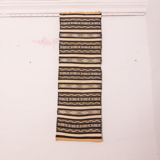 Black & Ivory Wool Corridor Runner - Modern Tribal Elegance