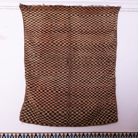 Vintage Moroccan Bjaad Checkerboard Rug – Handwoven Berber Wool Flatweave Kilim – Timeless Geometric Design
