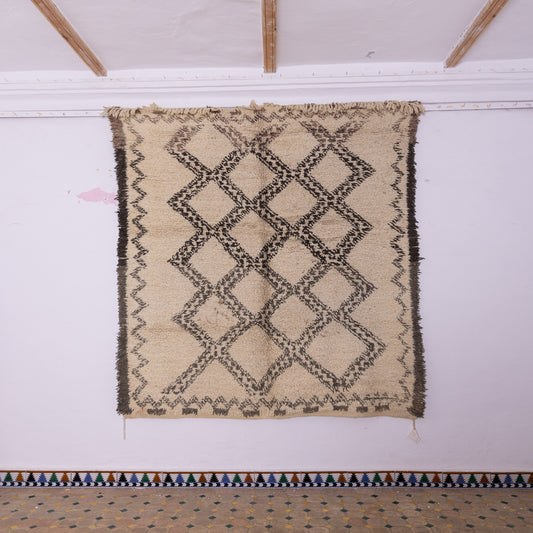 Vintage Moroccan Berber Rug – Handwoven Wool Carpet with Tribal Diamond Patterns