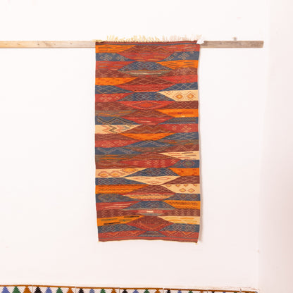 Moroccan Corridor Rug - Handwoven Berber Runner - Warm Earth-Tone Diamonds