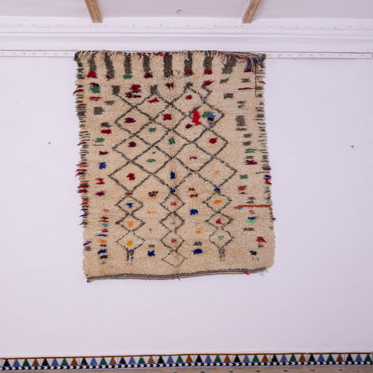 Handmade Moroccan Beni Ourain Rug – Colorful Berber Wool Carpet – Vintage Tribal Geometric Design – Bohemian & Eclectic Home Decor