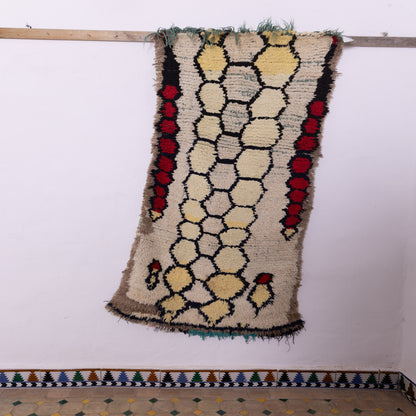 Vintage Azilal Moroccan Rug - Handwoven Wool Runner with Geometric Honeycomb Motif