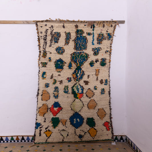 Abstract Moroccan Azilal Rug - Handwoven Wool Vintage Berber Carpet - Mid-Century Boho Wall or Floor Art