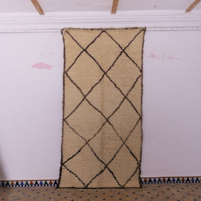 Vintage Moroccan Beni Ourain Runner Rug | Handmade Wool Hallway Carpet ;  10,50 ft / 3,94ft