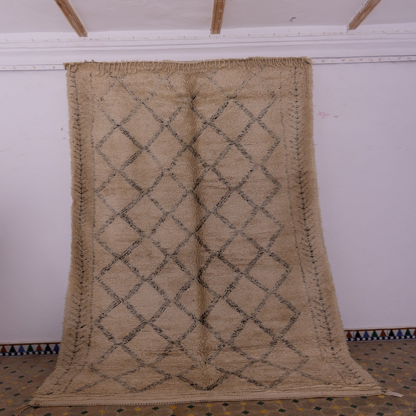 Large Vintage Moroccan Beni Ourain Rug | Authentic Handwoven Wool Carpet ; 12,30 ft  / 6,56 ft