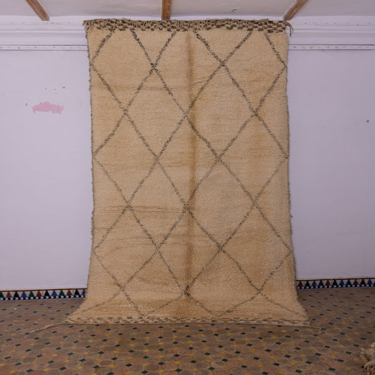 Vintage Moroccan Beni Ourain Rug - Handwoven Wool Berber Carpet - Large Minimalist Diamond Pattern Rug