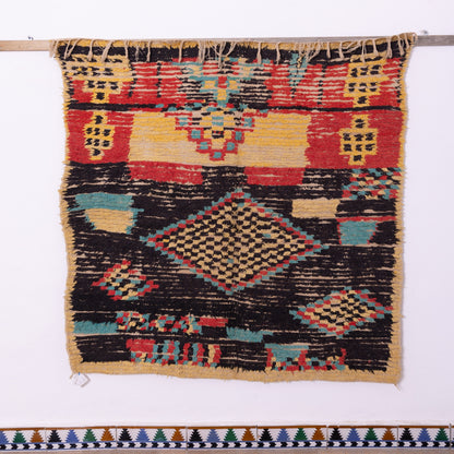 Vintage Azilal Rug with Tribal Diamond Motifs - Bold Bohemian Moroccan Wool Carpet - Handwoven Berber Art