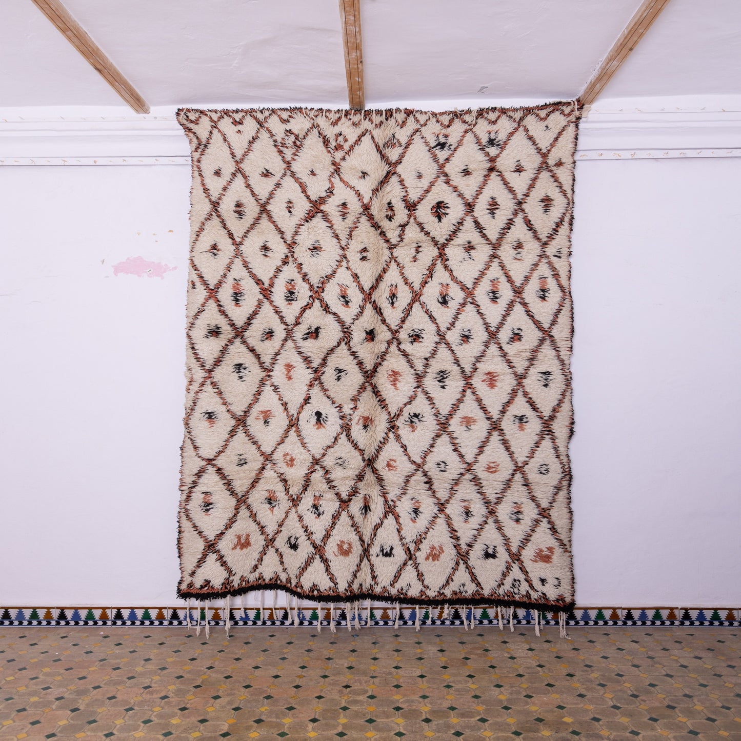 Authentic Vintage Moroccan Beni Ourain Rug | Handwoven Wool Berber Carpet ; 10,17 ft / 6,23 ft