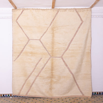 Handmade Mrirt Rug – 100% Wool Moroccan Berber Carpet – Cream & Beige Abstract Geometric Wool Rug – Luxury Minimalist & Bohemian Home Decor