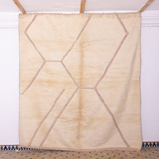 Handmade Mrirt Rug – 100% Wool Moroccan Berber Carpet – Cream & Beige Abstract Geometric Wool Rug – Luxury Minimalist & Bohemian Home Decor