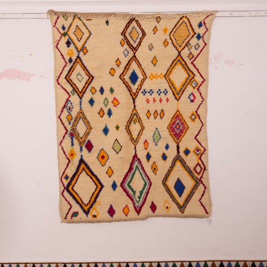 Moroccan Azilal Rug - Colorful Diamond Berber Carpet - Handmade Wool & Cotton Tribal Art - Geometric Boho Area Rug