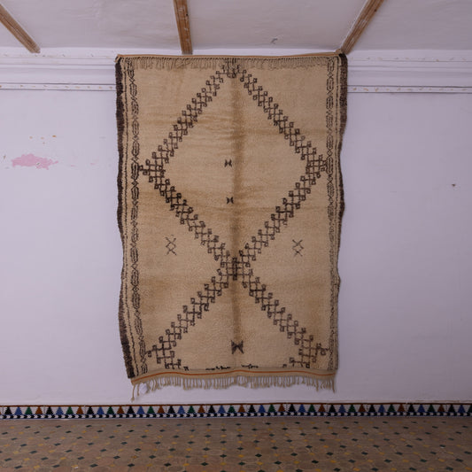 Handwoven Vintage Beni Ourain Moroccan Rug - Geometric Berber Wool Carpet
