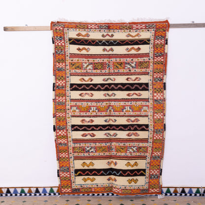 Authentic Akhnif Berber Rug – Handwoven Moroccan Kilim with Tribal Motifs ; 6,89 ft / 3,44 ft