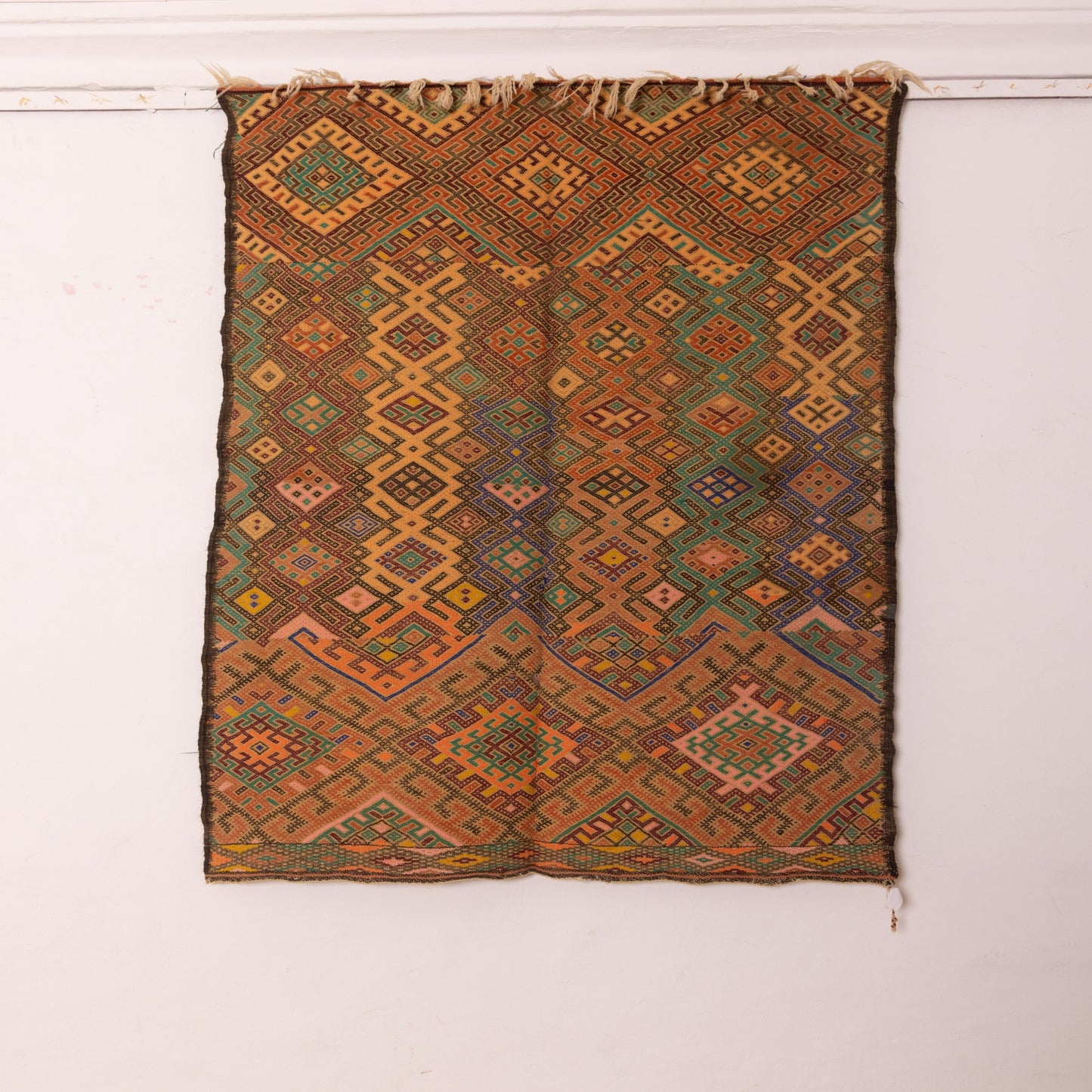 Handwoven Moroccan Berber Rug | Vintage Geometric Wool Carpet with Tribal Patterns ; 7,05 ft / 4,59 ft