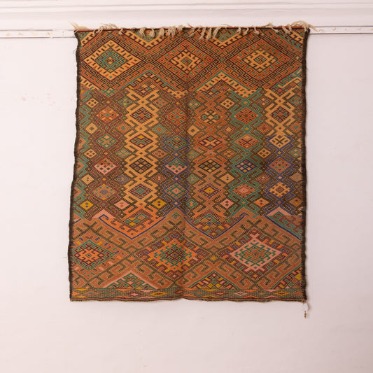 Handwoven Moroccan Berber Rug - Vintage Geometric Wool Carpet with Tribal Patterns