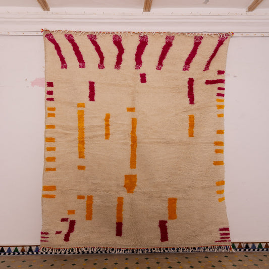 Minimalist Azilal Moroccan Rug - Modern Handwoven Wool & Cotton Carpet - Color Block Tribal Boho Decor