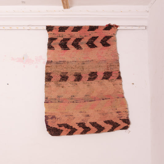 Vintage Moroccan Corridor Rug - Handwoven Berber Runner - Tribal Chevron Pattern in Faded Earth Tones
