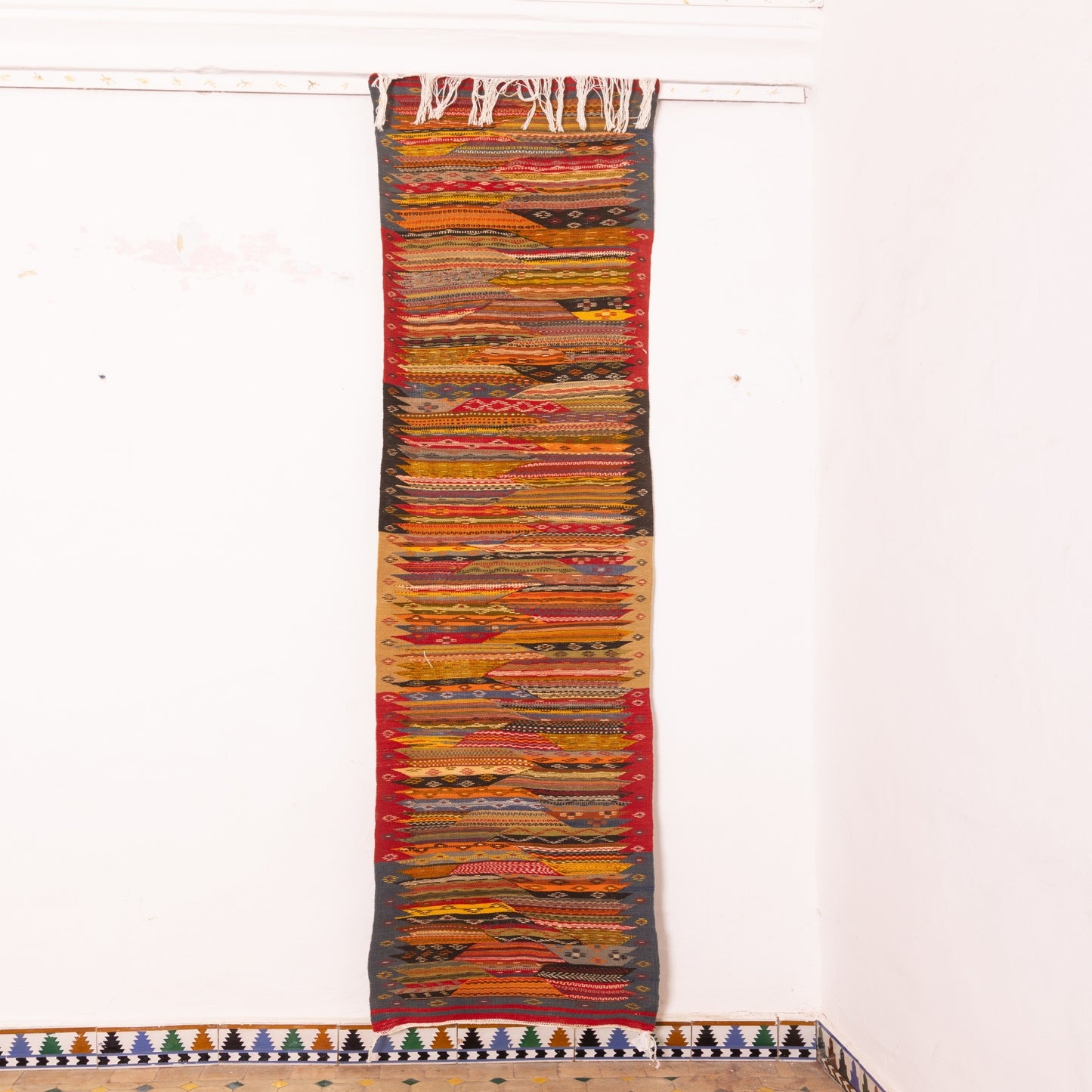 Moroccan Corridor Rug - Handwoven Runner - Earth-Tone Berber Patchwork Style