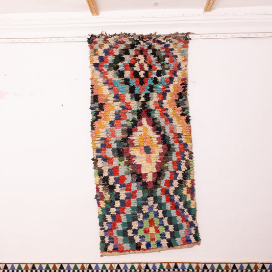 Handwoven Vintage Corridor Rug – 80% Wool & 20% Cotton – Colorful Geometric Design – Sustainable Home Decor