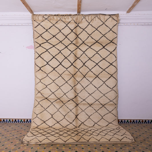 Vintage Moroccan Beni Ourain Rug – Handmade Wool Berber Carpet – Diamond Lattice Pattern – Cozy Bohemian Decor