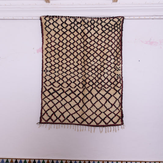 Classic Beni Ourain Rug - Diamond Lattice in Burgundy and Black on Ivory Wool