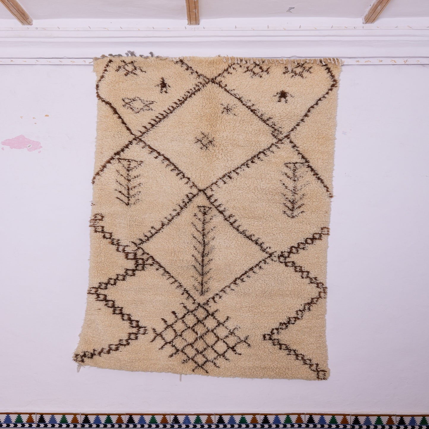 Handmade Beni Ourain Rug – Authentic Moroccan Wool Carpet – Geometric Berber Rug – Boho Minimalist Home Decor – Soft & Plush Wool Rug ; 5,25 ft / 4,92 ft