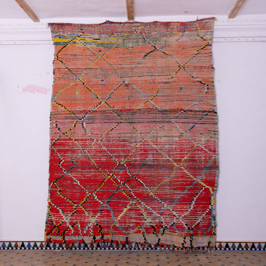 Vintage Moroccan Boucherouite Rug – Handwoven Berber Carpet with Abstract Geometric Patterns – Unique Boho Home Decor