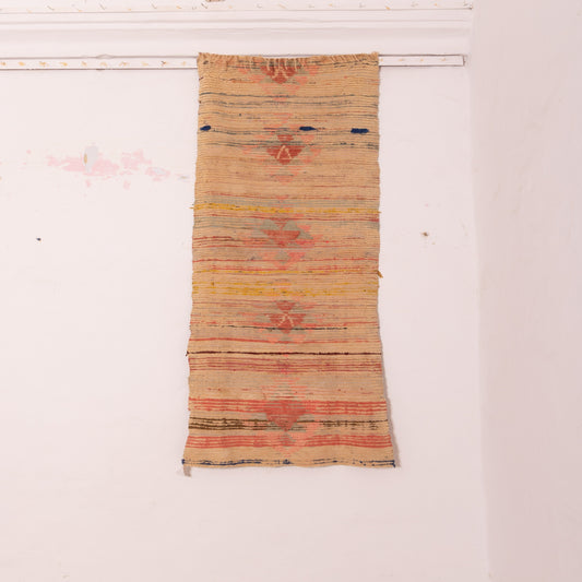 Vintage Moroccan Corridor Rug - Subtle Striped Runner - Handwoven Berber Hallway Textile