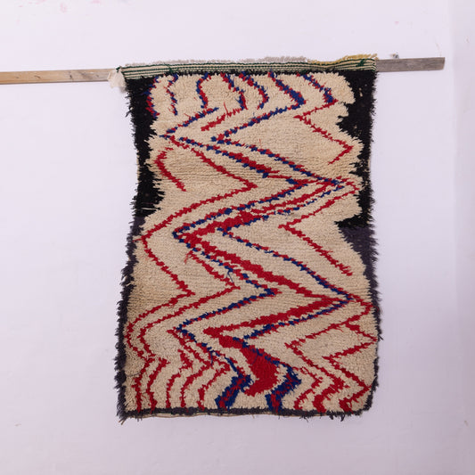 Bold Zigzag Azilal Rug - Handwoven Moroccan Wool Runner - Vintage Tribal Wall or Floor Carpet