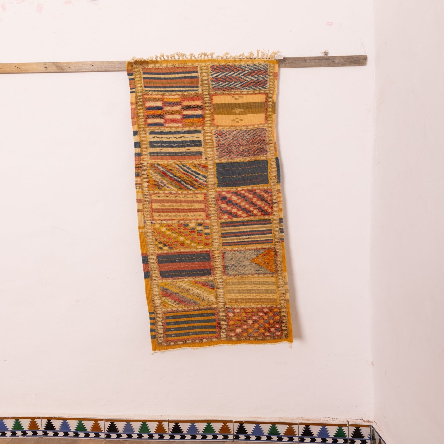 Moroccan Patchwork Corridor Rug - Handwoven Runner - Eclectic Berber Artistry