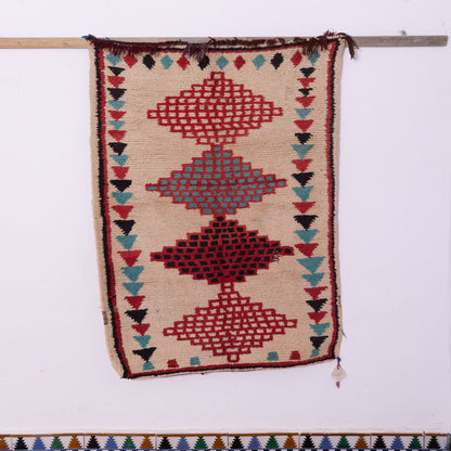 Vintage Azilal Wool Rug - Tribal Diamond Totem Design - Handwoven Moroccan Berber