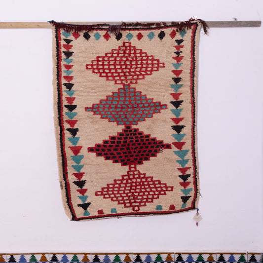 Vintage Azilal Wool Rug - Tribal Diamond Totem Design - Handwoven Moroccan Berber