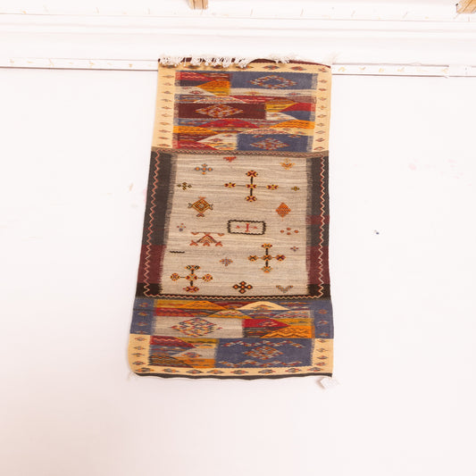 Moroccan Corridor Rug - Handwoven Runner - Tribal Cross Motif Patchwork