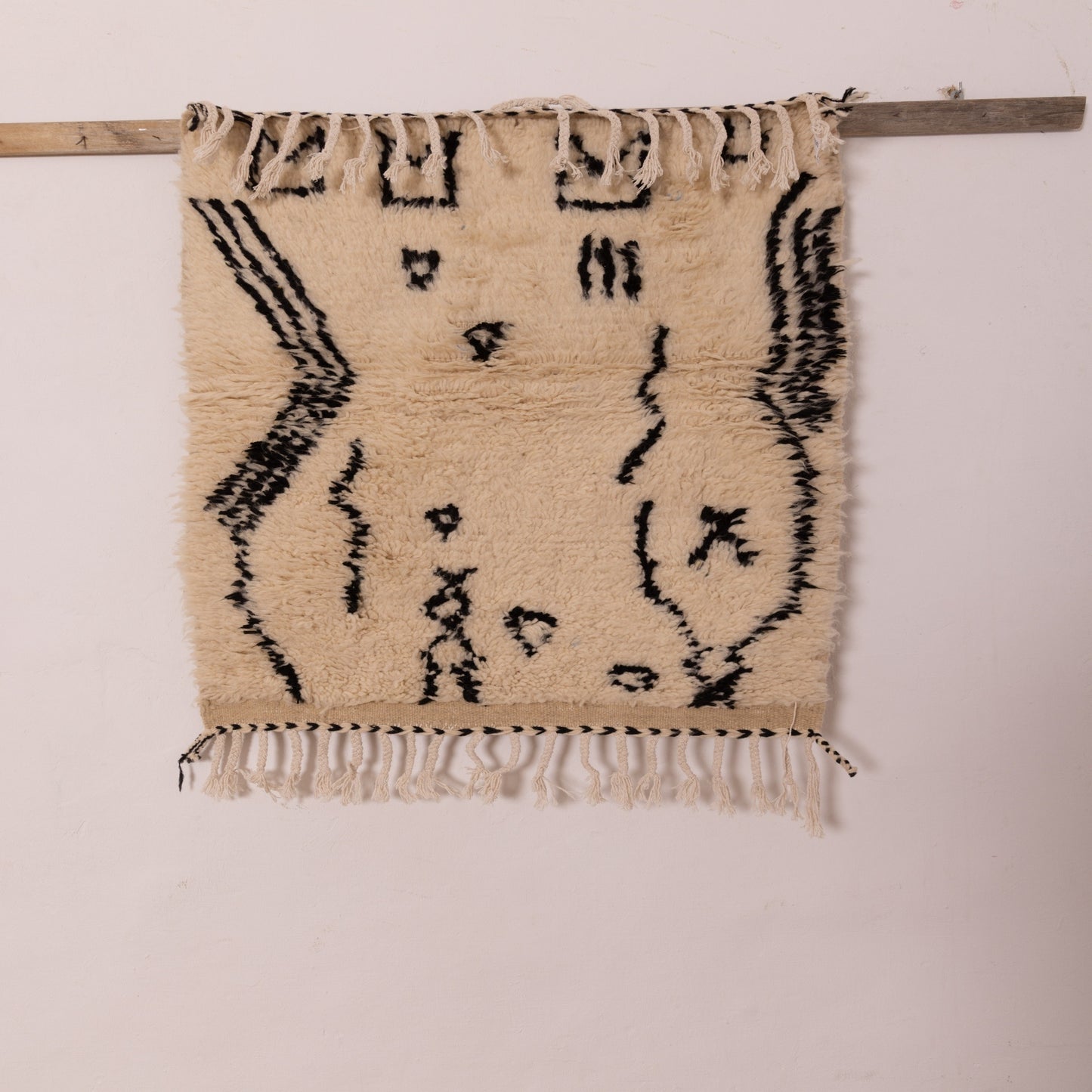 Minimalist Azilal Rug - Handmade Moroccan Wool & Cotton Small Rug - Black & White Tribal Boho Decor